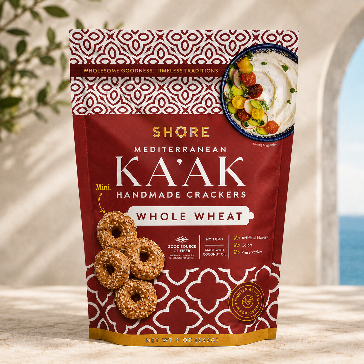 Mini Handmade Mediterranean Crackers, KA'AK Whole Wheat