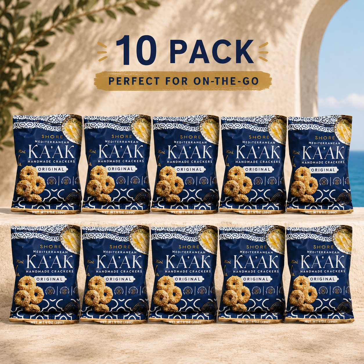 Mini Handmade Mediterranean Crackers, KA'AK Original Mini Packs, 10 Pack