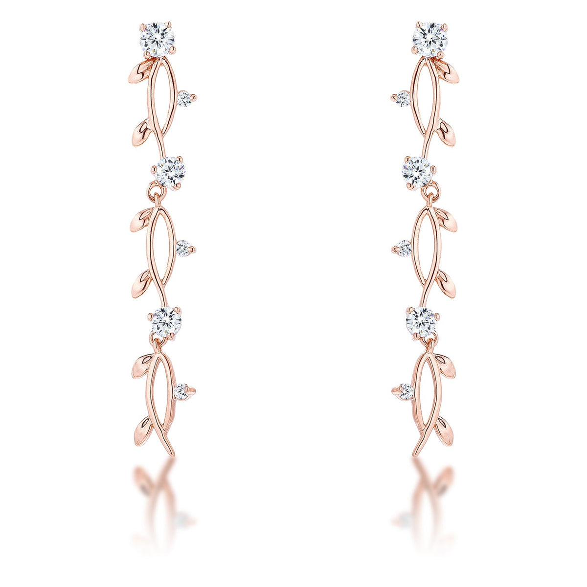 1.1Ct Vine Design Rose Gold Plated Earrings