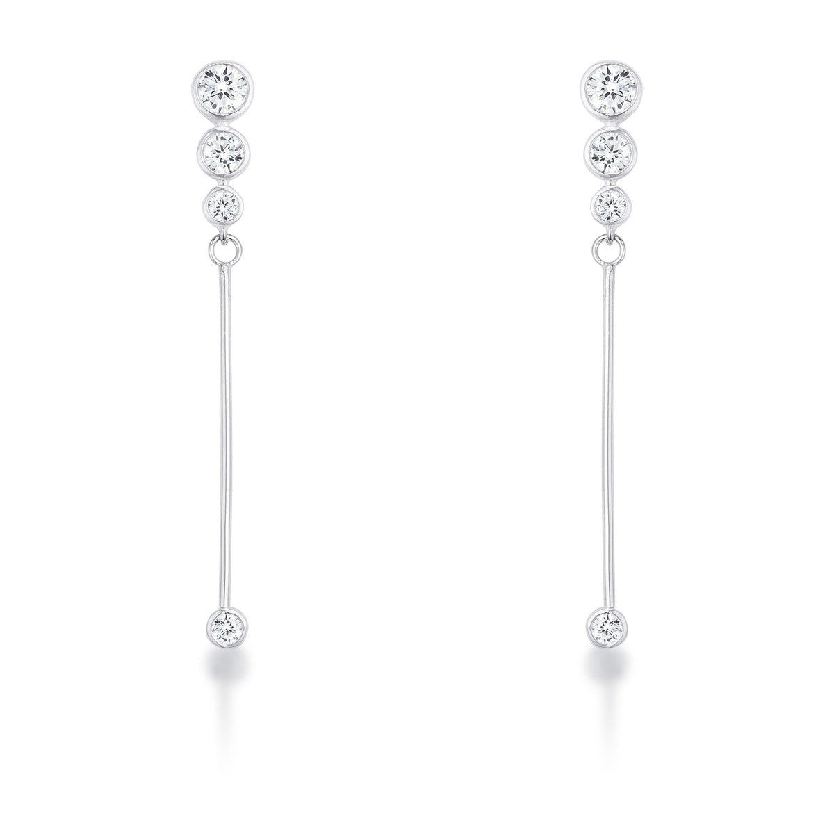 1.2Ct Graduated Rhodium Plated Drop Cubic Zirconia Earrings.