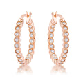 Rose Gold Plated Dotted Clear CZ Round Bezel Hoop Earrings