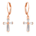 Rose Gold Plated CZ Cross Drop Earrings