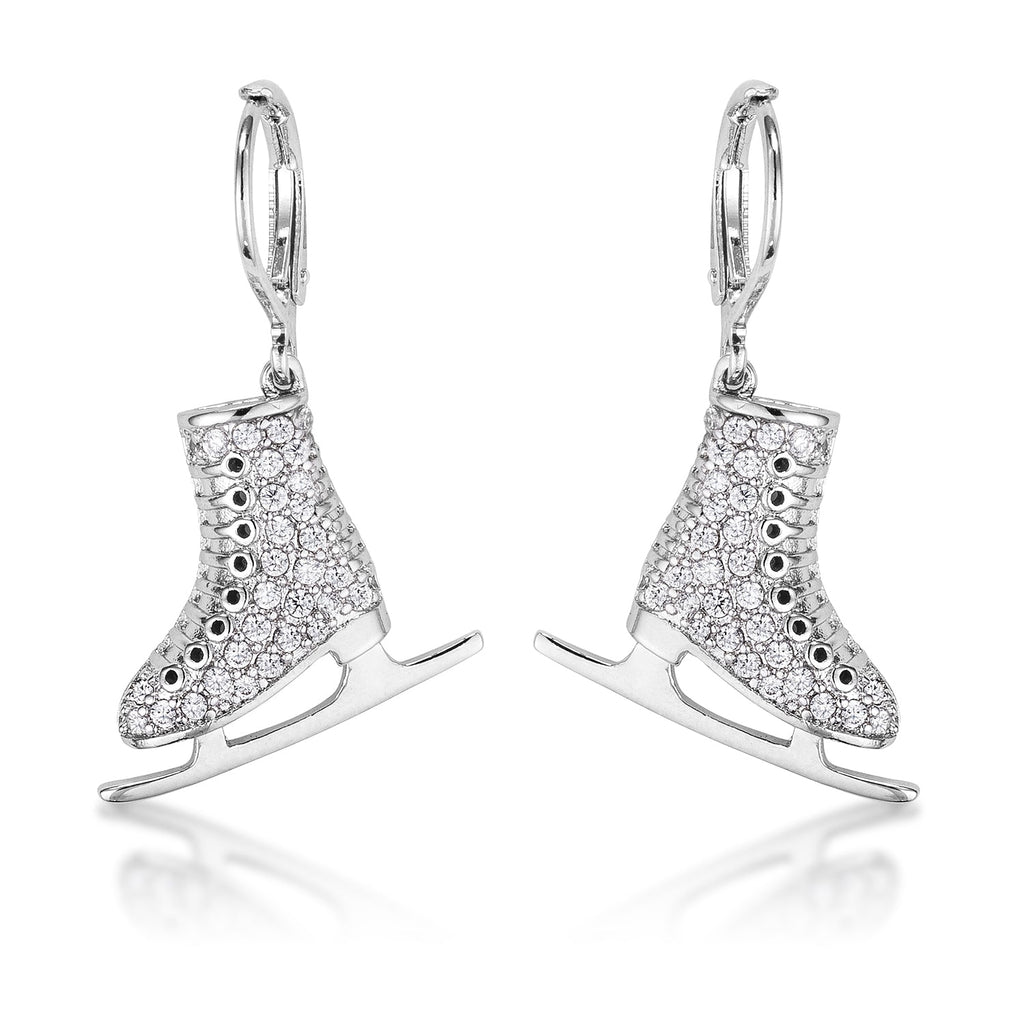 Delicate .85Ct Rhodium Plated Ice Skate Earrings