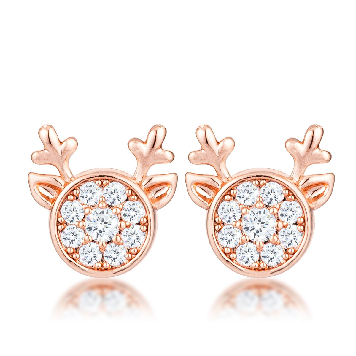 18k Rose Gold Plated Clear CZ Reindeer Earrings