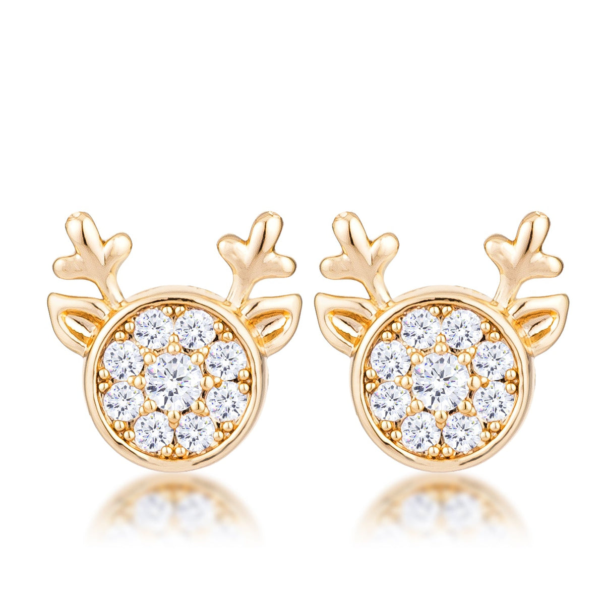 Gold Plated Clear CZ Reindeer Earrings