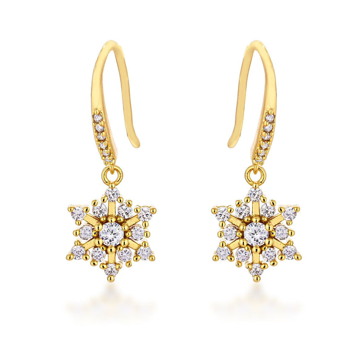 Dainty Gold Plated Snowflake Drop Earrings