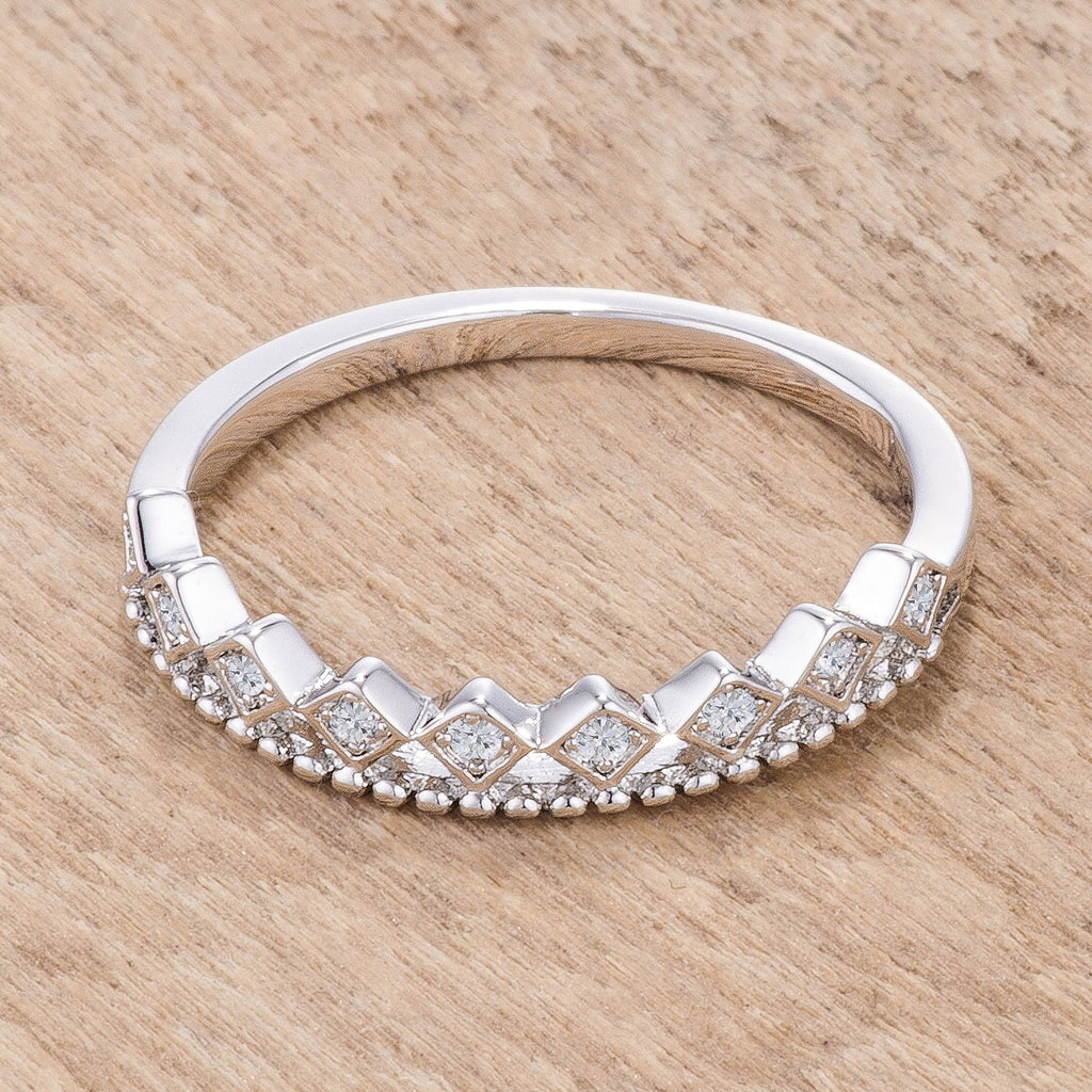 .14Ct Rhodium Plated CZ Mini Crown Stackable Band