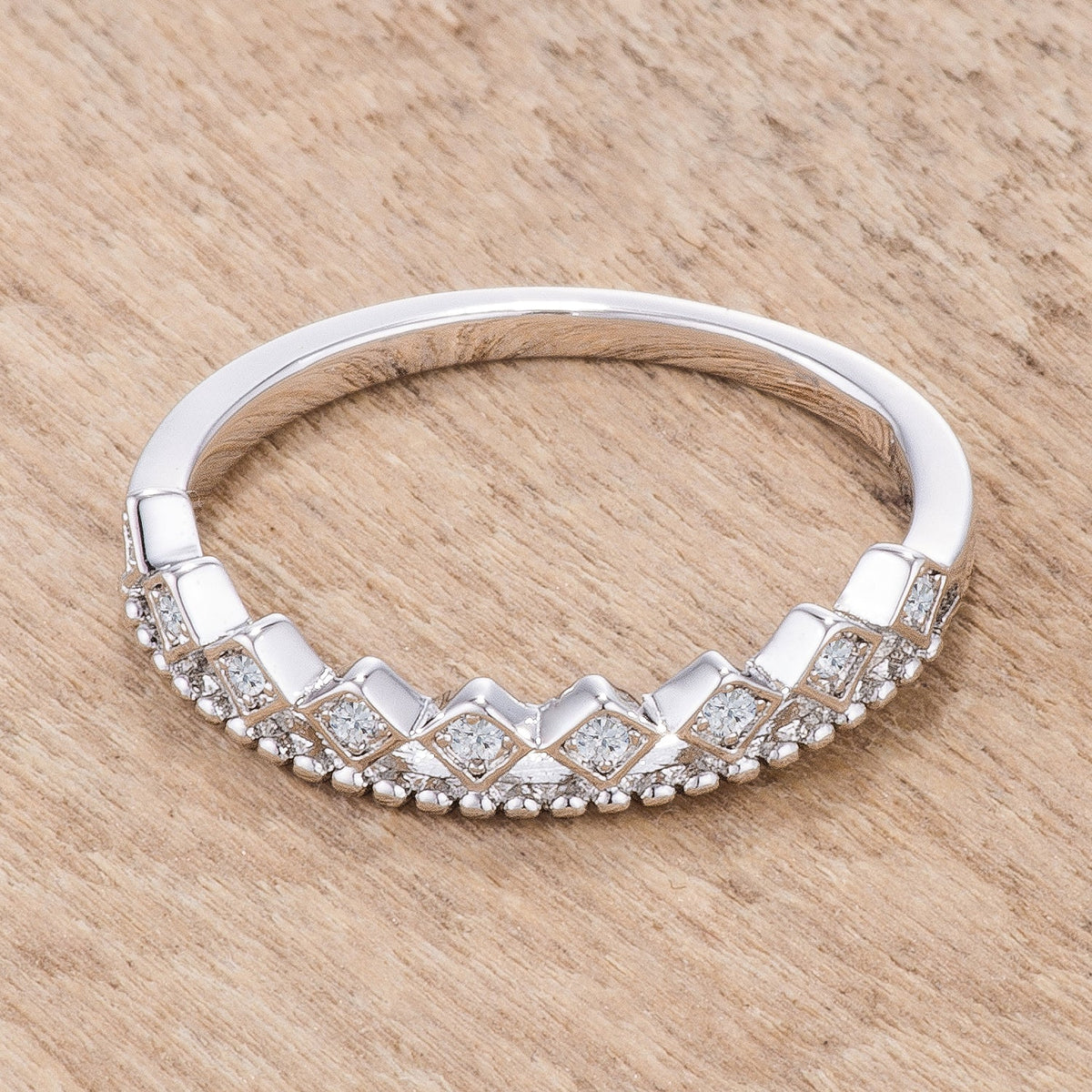 .14Ct Rhodium Plated CZ Mini Crown Stackable Band